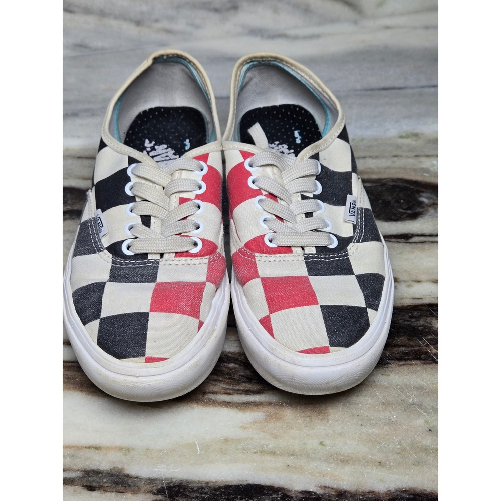 Vans Authentic ComfyCush Red Black Checkerboard Sneakers Mens 7.5 Womens 9 - Picture 2 of 8